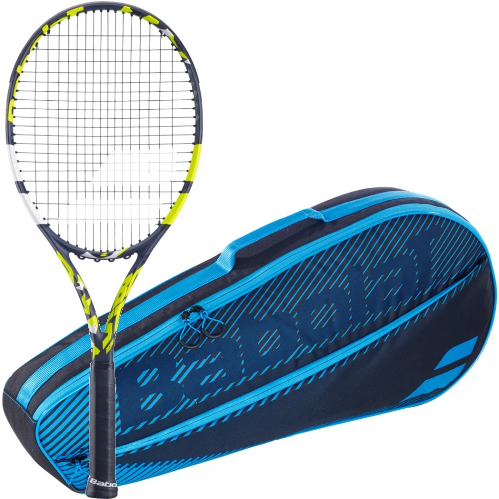 Babolat Evo Aero (Yellow) + Blue Club Bag Tennis Starter Bundle