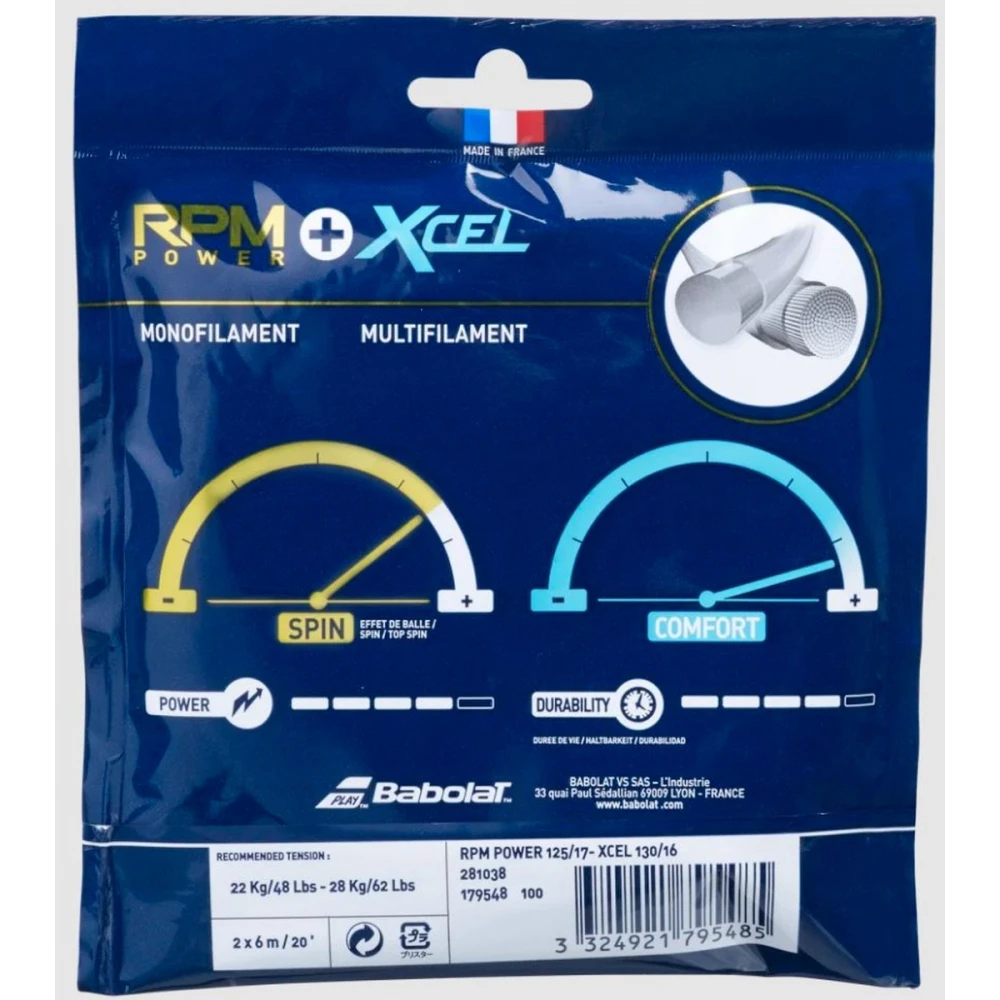 Babolat Hybrid RPM Power 17g + Xcel 16g Tennis String (Set) - Image 2