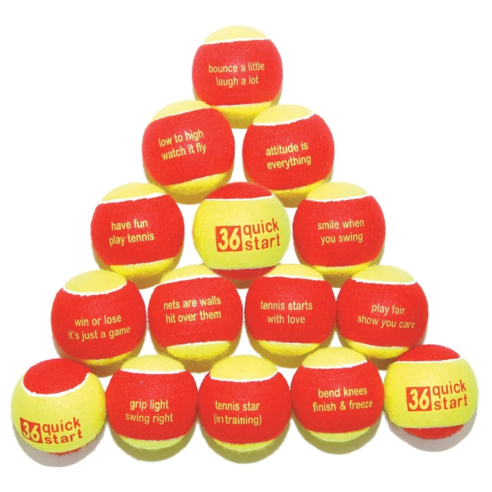 QuickStart 36 Red Felt Tennis Training Balls With Slogans 2 QuickStart 36 Red Felt Tennis Training Balls With Slogans - Image 2