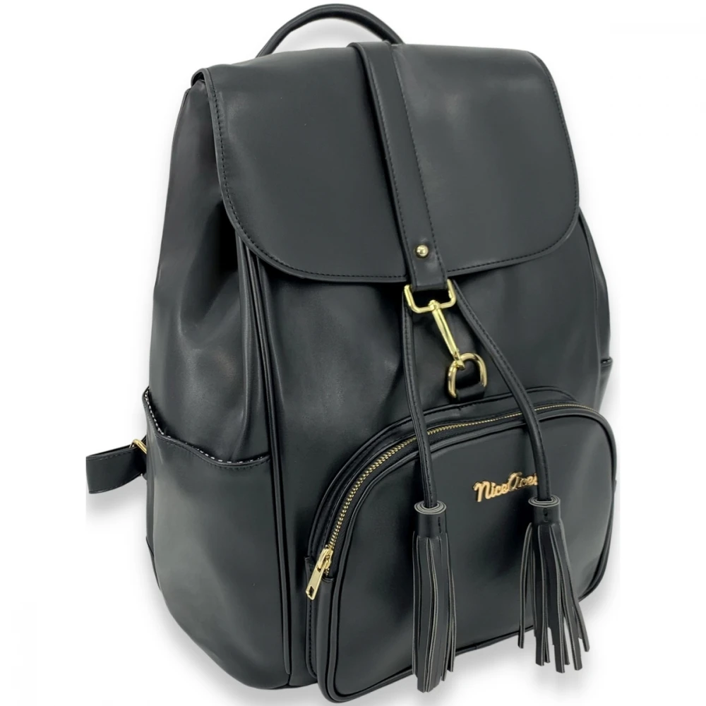NiceAces Women’s Sara Handmade Vegan Leather Tennis Backpack (Black) - Image 2